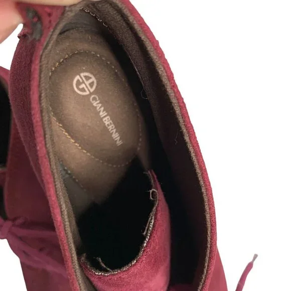 Giani Bernini Lace Up Ankle Bootie 7.5 Burgundy Suede Leather Block Heel - Picture 6 of 6